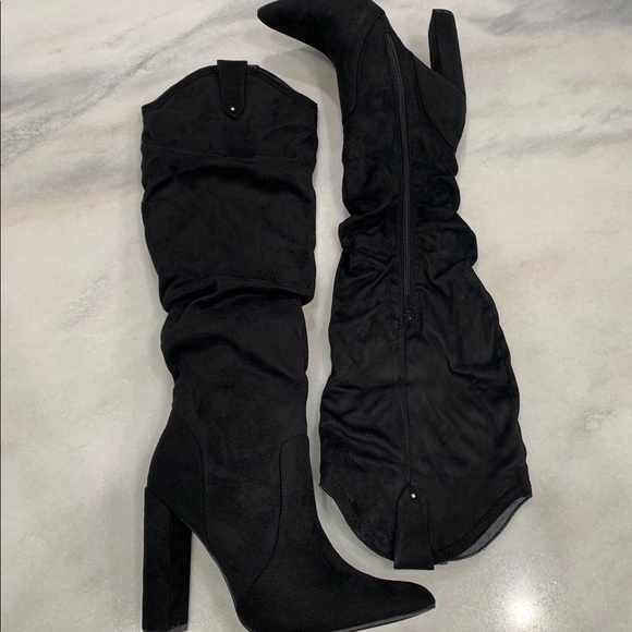 So Me Shoes - NEW Gorgeous Black Suede Knee Fall Boots, sz 8